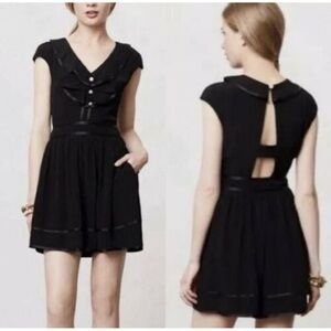 NWT ANTHROPOLOGIE Elevenses Black Ruffle Romper Playsuit, Back Cutouts - Sz 8
